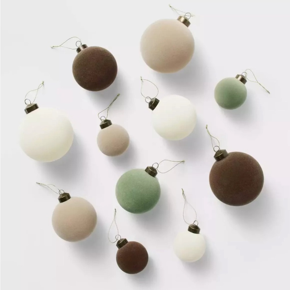 Studio McGee Set of Neutral Brown Velvet Decorative Christmas Holiday Ornaments